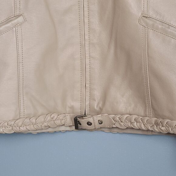 Pamela McCoy Collection Women's 100% Leather Tan Moto Biker Jacket Size L - Picture 2 of 11